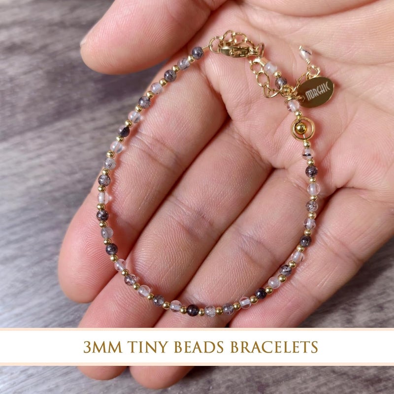 Morchic 3mm Tiny Beads Natural Gemstone Bracelet for Women, Adjustable 7.1" Energy Gem Charm Jewelry, Dainty Handmade Birthday Gift - Image 5